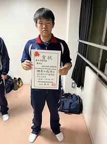 団体戦３位の賞状（主将の香川選手）